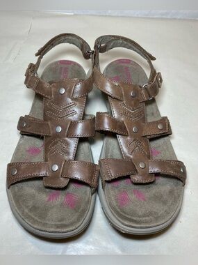 Merrell Adhera Sandals 10 Three Strap II Brown Leather Suede Slingback Outdoor